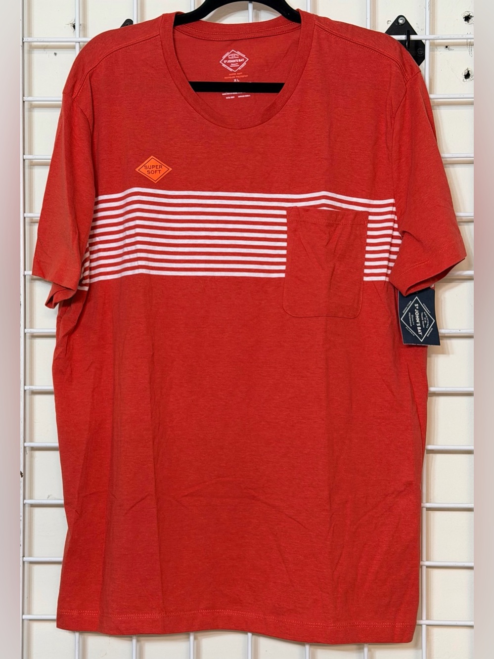 St. John's Bay Red Short-Sleeve Crewneck Tee with White Stripe & Pocket NWT